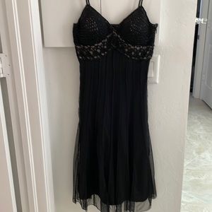 Vision Apparel Black Bead Crochet Pleated Holiday Dress 0